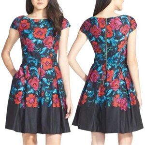 Eliza J Dress Size 4 Floral Red Blue Black Cocktail Event